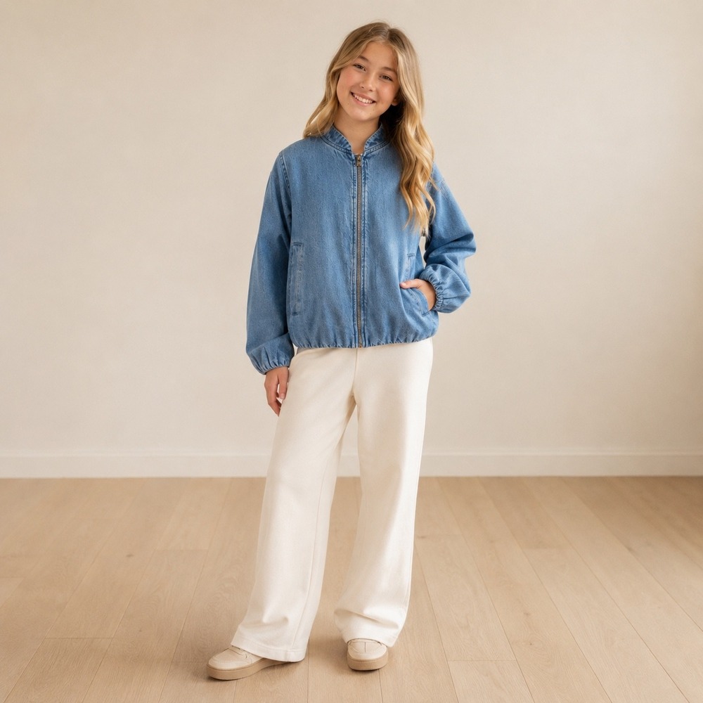 Art Class Girls Blue Denim Bubble Blouson Jacket Size S 6/7 NWT